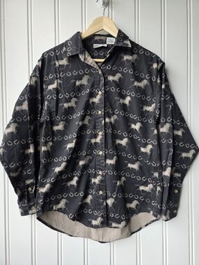 Coldwater Creek Button Down Western Shirt Horse Horseshoe Print Womens Small